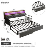 3ft Single Daybed with Trundle & Storage Drawer - LED Sofa Bed with Charging Station