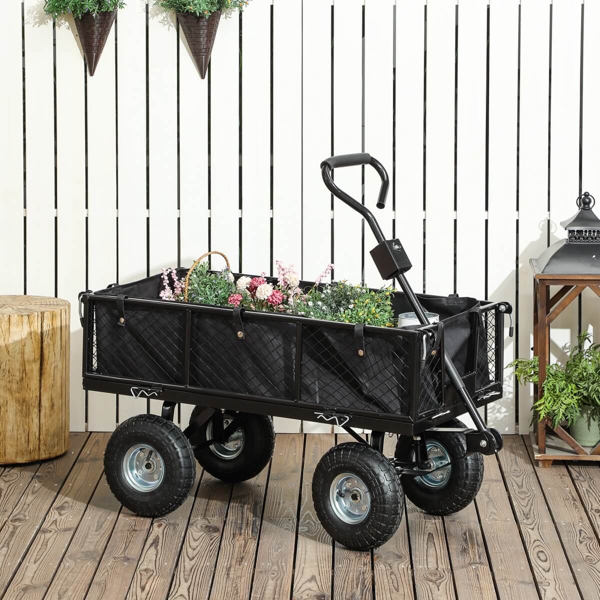 114L Garden Cart Trolley – Steel Frame, Black, Outdoor Utility Wagon