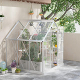 Walk-In Greenhouse 6x6ft with Sliding Door, Window, Foundation, Polycarbonate Aluminium, Silver