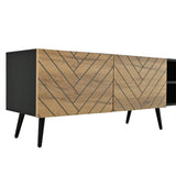 Modern Geometric TV Stand, Lowboard, TV Cabinet, TV Unit, Modern Industrial Entertainment Center, Black Media Console with Open Shelf & Cabinets, Low Storage Cabinet for Living Room