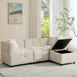 L-Shaped Corner Sofa - 80" Fabric Sectional Sofa with Removable Storage Ottoman & 2 Cushions, Beige