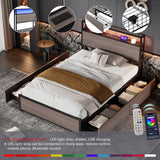Metal Bed 3FT Single with LED Light Strip, 4 Drawers, USB & Type C, Grey Wrought Iron