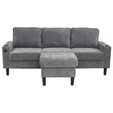 L-Shaped Couch Sofa, Corner 3 Seater Sectional with USB and Cup Holder (Grey)