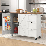 Kitchen Island Serving Cart with Extendable Worktop and Wood Grain, Two Doors and Three Drawers