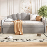 3ft Single Upholstered Day Bed - Velvet Sofa Bed with Pull-Out Trundle Bed, Grey