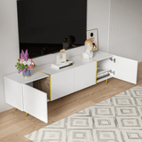 High-Gloss White TV Cabinet – Modern 4-Door TV Stand for Living Room