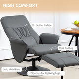 Swivel Recliner Chair and Footstool with High Back, PU Leather, Grey