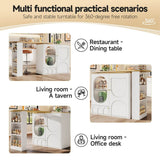 Modern Swivel Bar Table with Storage - White Rotating Kitchen Island with Shelves and 2 Doors