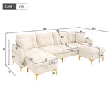 4 Seater U-Shaped Modular Sofa Bed with Storage Ottomans - Sleeper Sofa with 2 Storage Footstools and 2 Decorative Cushions, Beige