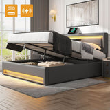 4ft6 Double Upholstered Bed - LED Storage Bed with USB & Wireless Charging, Grey
