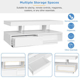 LED Coffee Table with Storage - High Gloss Centre Table with 2 Drawers, White