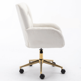 Ivory Velvet Swivel Office Chair ¨C Adjustable Height Home Desk Chair with Gold Legs