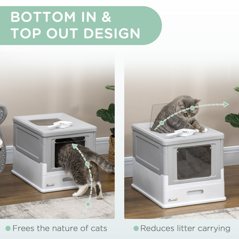 Hooded Cat Litter Box, Portable, Front Entry, Grey