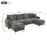 4 Seater U-Shaped Modular Sofa Bed with Storage Ottomans - Sleeper Sofa with 2 Storage Footstools and 2 Decorative Cushions, Grey