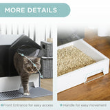 Cat Litter Tray Hooded with Scoop, Drawer, Handle, Deodorants, Hut Design, Front Entrance - Grey