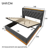 4ft6 Double Ottoman Bed – Grey Linen Upholstered Bed with 360° LED Lighting, Hydraulic Storage and USB Charging