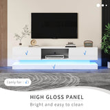 160cm High Gloss LED TV Stand - White TV Cabinet with 2 Drawers & Open Storage