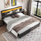 5ft King Upholstered Storage Bed with LED Lights – Hydraulic Bed with Drawers, Bed Box and Stowable Headboard