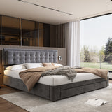 Upholstered Bed, Super King Size (180x200cm), with Large Storage & Slatted Headboard, Grey Velvet