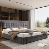 Upholstered Bed, King Size (150x200cm) with Storage, Slats & Headboard, Velvet Fabric, Grey