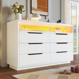 6 Drawer Chest of Drawers with RGB LED Lights - Modern Marble Effect Storage Cabinet with Shelves for Bedroom or Living Room, White