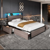 3FT Metal Bed Frame with LED Lights & 4 Drawers - Single Storage Bed with USB & Type-C Charging, Grey