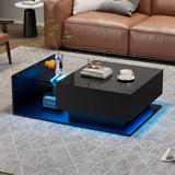 LED Coffee Table with Drawer - High Gloss, Glass Top, Black