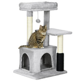 Cat Tree Climbing Tower Scratch Post Activity Center with Massage Toy Hanging Ball Bed Condo Perch, Grey