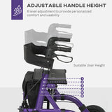 Folding Rollator Walker - Lightweight, All-terrain, Adjustable, Purple