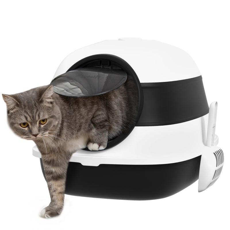 Foldable Cat Litter Tray - Lid, Deodorant, Scoop, Black