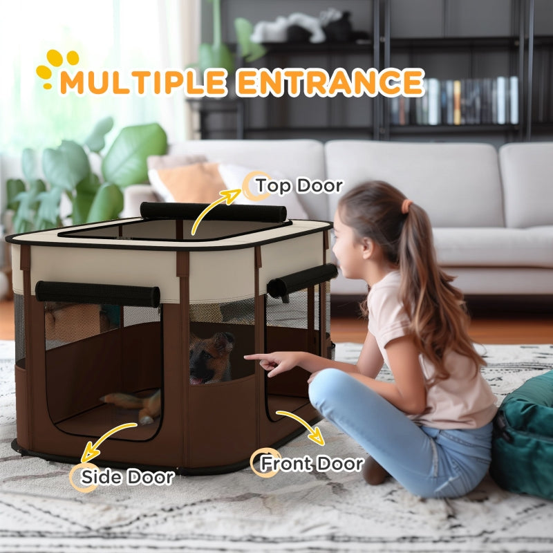 Foldable Dog Pen, Portable Indoor/Outdoor Pet Playpen, Brown