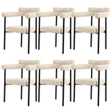 Modern Dining Chairs, Upholstered Armchairs with Metal Legs, Set of 6, Cream Faux Suede