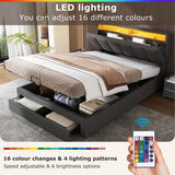 5ft King Upholstered Storage Bed with LED Lights – Hydraulic Bed with Drawers, Bed Box and Stowable Headboard