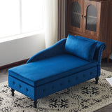 Velvet Chaise Lounge with Storage - Tufted Upholstered Sofa, Right Armrest, Blue
