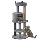 Cat Tree 104 cm, Condo Tower Activity Centre with Scratching Posts, Plush Perch, Hanging Ball - Grey