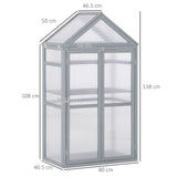 Garden Cold Frame Polycarbonate Greenhouse with Adjustable Shelves, Double Doors, Openable Top, Grey