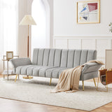 Modern Adjustable Velvet Sofa Bed with MultiPosition Backrest & Armrests, Metal Legs, Convertible Sleeper Function, Ideal for Living Room, Bedroom, Home Theater & Guest Room, Grey, Video Included