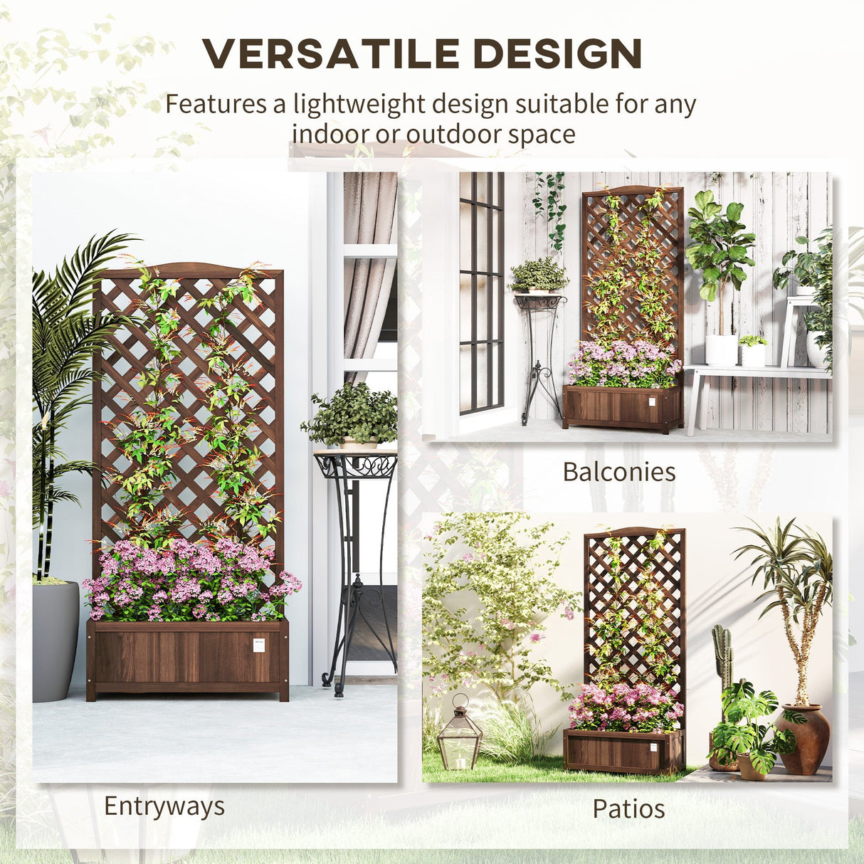 Garden Wooden Planter Box with Trellis, Raised Bed, Dark Brown