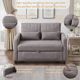 2 Seater Pull-Out Sofa Bed with Adjustable Backrest - Convertible Sleeper Sofa, Cotton Linen Fabric, Dark Gray