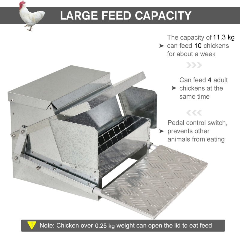Automatic Chicken Poultry Feeder 11.5KG Rat Proof Treadle Self Opening, Galvanized Steel and Aluminium