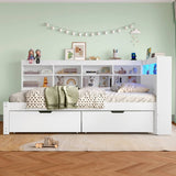 3ft Single Wooden Daybed with Storage Drawers - LED Bed Frame with Bedside Storage and Charging Station, White