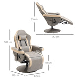 Manual Recliner Armchair with Adjustable Leg Rest, 135?? Reclining, 360?? Swivel, Grey PU Leather