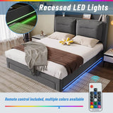 5ft King Size Upholstered Storage Bed – Velvet Hydraulic Bed with End Drawers & Recessed LED Light Strips