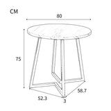 Round Dining Table - Marble Effect Top, Metal Frame, Gold Base, 80x80x75cm