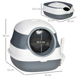 Cat Litter Tray Foldable with Lid, Deodorant, Scoop, White
