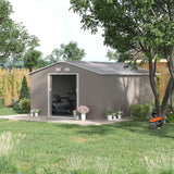 Large Garden Shed, Metal with Foundation Kit and Ventilation, Light Grey