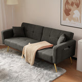 Modern Convertible Sofa Bed - Adjustable Recliner with Gold Legs and Side Storage Pockets,  Dark Gray
