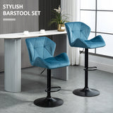 Bar Stools Set Of 2, Adjustable Swivel Velvet-Touch Blue