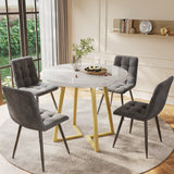 Dining Table Set (5 Pieces) with 4 Chairs, 80cm Round White MDF Table & Dark Grey Velvet Chairs