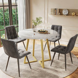5 Piece Round Dining Table Set - Modern Kitchen Table with 4 Velvet Chairs & Gold Legs